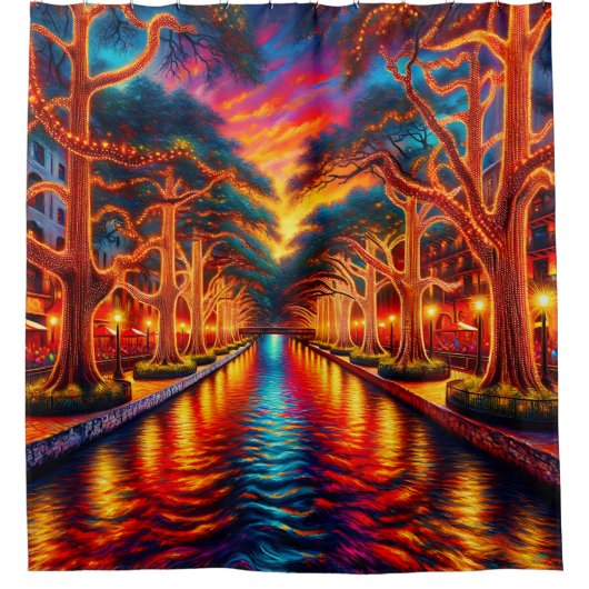 "Twilight Serenity: San Antonio Riverwalk" Duschvorhang (Vorderseite)