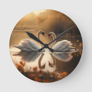Twilight Serenity - Schwäne in Liebe Runde Wanduhr