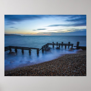 Twilight Sky Over Shoreline and Breakwater Poster