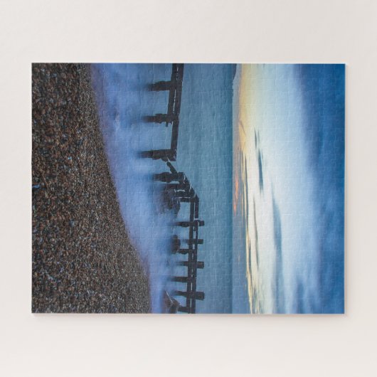 Twilight Sky Over Shoreline and Breakwater Puzzle (Horizontal)