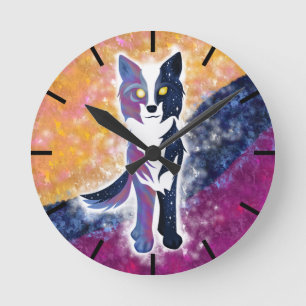 Twilight Sky Wolf Runde Wanduhr