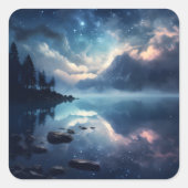 Twilight Starry Lake Mirror Celestial Symphony Quadratischer Aufkleber (Vorderseite)