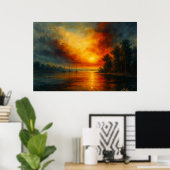 Twilight Voyage Fiery Sunset and Calm Lake Poster (Heimbüro)
