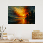 Twilight Voyage Fiery Sunset and Calm Lake Poster (Küche)