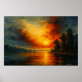Twilight Voyage Fiery Sunset and Calm Lake Poster (Vorne)