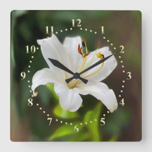 Twilight white lily quadratische wanduhr