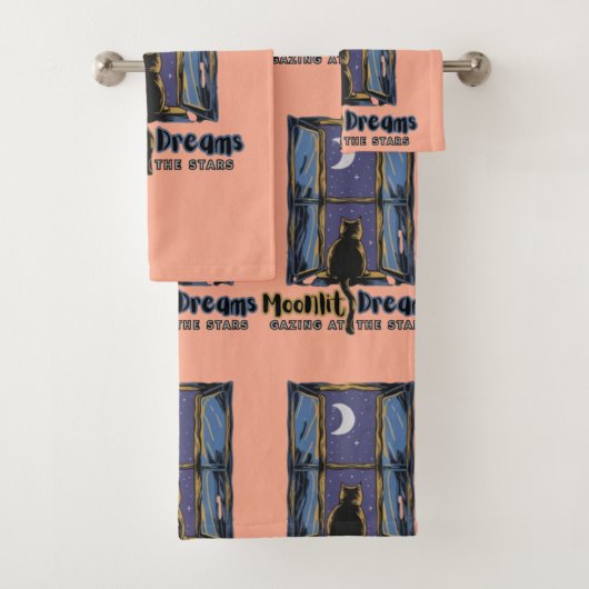 Twilight Wonder: Schwarze Katze unter dem Halbmond Badhandtuch Set (Insitu)
