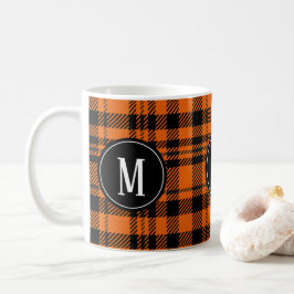 Twill Orange Black Monogram Kariert Pattern Kaffeetasse
