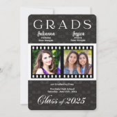 Twin Abschluss Class of 2022 Film Theme Foto Inv Einladung (Vorderseite)