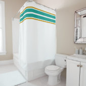 Twin Aqua Aquamarine Spitzenreitstreifen auf weiß Duschvorhang (Beispiel)