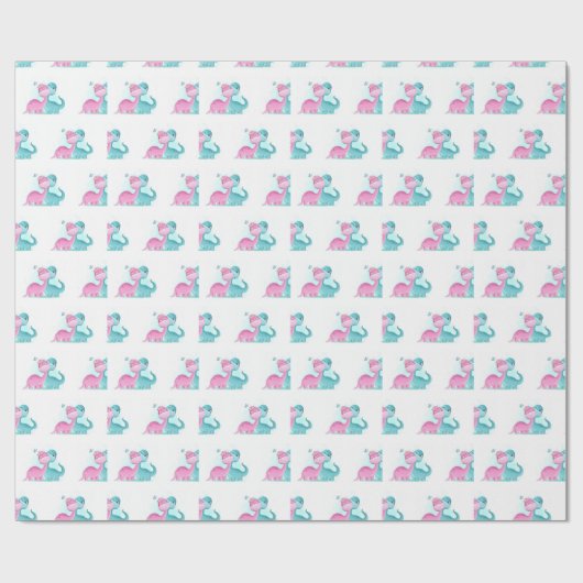 Twin Aqua und Pink Dinosaurier Geschenkpapier (Flach)