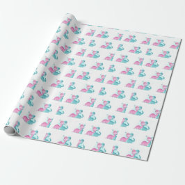 Twin Aqua und Pink Dinosaurier Geschenkpapier