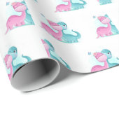 Twin Aqua und Pink Dinosaurier Geschenkpapier (Rolleneckpunkt)