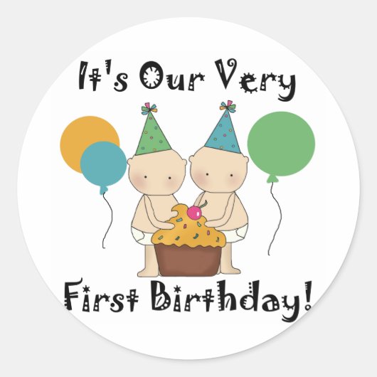 Twin Babies 1st Birthday Tshirts und Geschenke Runder Aufkleber (Vorderseite)