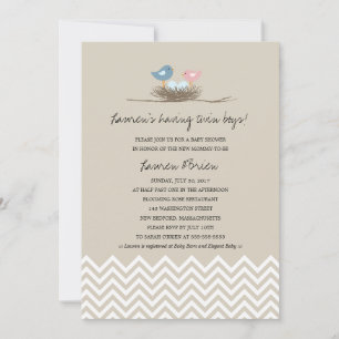 Twin Baby Boys Bird's Nest Baby Shower Einladung