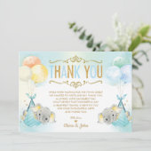 Twin Baby Boys Elephant Baby Dusche Sprinkle Dankeskarte (Stehend Vorderseite)