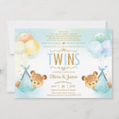 Twin Baby Boys Teddy Bears Baby Dusche by Mail Einladung (Vorderseite)