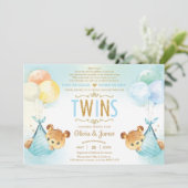 Twin Baby Boys Teddy Bears Baby Dusche by Mail Einladung (Stehend Vorderseite)