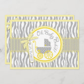 TWIN Baby Carriage, Zebra Print Yellow Baby Dusche Einladung (Vorne/Hinten)