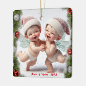 Twin Baby Christmas Fairies Keramikornament (Links)