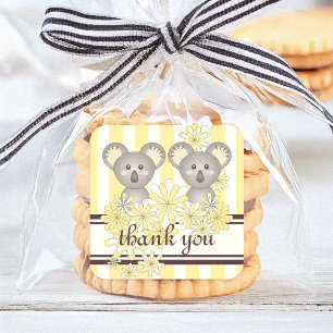 Twin Baby Dusche / Birthday Koala Vielen Dank Quadratischer Aufkleber