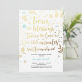 Twin Baby Dusche Einladung Gold Blue Junge Dusche (Stehend Vorderseite)