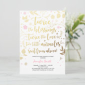 Twin Baby Dusche Einladung Gold Pink Girl Dusche (Stehend Vorderseite)