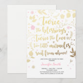 Twin Baby Dusche Einladung Gold Pink Girl Dusche (Vorne/Hinten)