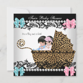 Twin Baby Dusche Niedlich Girl Pink Boy Blue Leopa Einladung