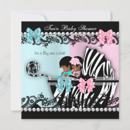 Twin Baby Dusche Niedlich Girl Pink Boy Blue Zebra Einladung
