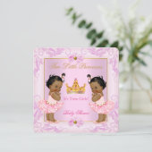 Twin Baby Dusche Princess Tiara Girl Pink Ethnic Einladung (Stehend Vorderseite)