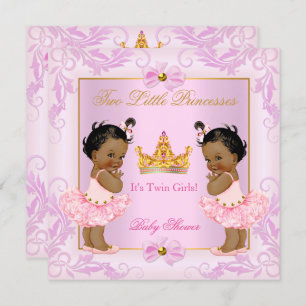 Twin Baby Dusche Princess Tiara Girl Pink Ethnic Einladung