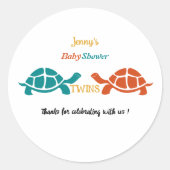 Twin Baby Dusche Tortoise Runder Aufkleber (Vorderseite)