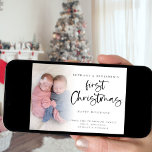Twin Baby First Christmas Photo 2026 Calendar Feiertagskarte<br><div class="desc">Twin Baby First Christmas Photo 2026 Calendar. Available digitally and printed. Lovely to celebrate that 1st special Christmas with your twins! A playful set script for First Christmas and the rest of the text is easy to personalise. Replace the sample photo with your own. A gradient overlay layer is on...</div>