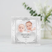 Twin Baby Girl Boy Christening Taufe Weiß Ankündigung (Stehend Vorderseite)
