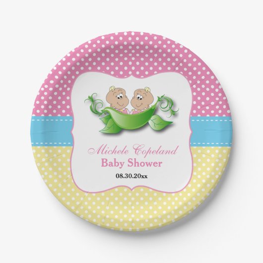 Twin Baby Girl Dusche - Zwei Erbsen in einem Pod Pappteller (Vorderseite)