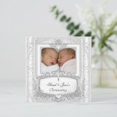 Twin Baby Girl oder Boy Christening Taufe Weiß Ankündigung (Stehend Vorderseite)