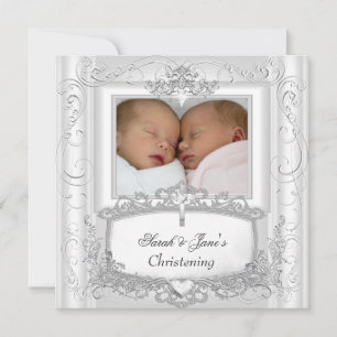 Twin Baby Girl oder Boy Christening Taufe Weiß Ankündigung