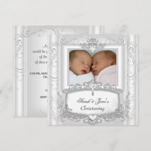 Twin Baby Girl oder Boy Christening Taufe Weiß Einladung