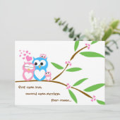 Twin Baby Girl Owl Babydusche Einladung (Stehend Vorderseite)