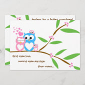 Twin Baby Girl Owl Babydusche Einladung (Vorne/Hinten)