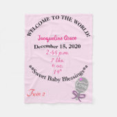 Twin Baby Girl Pink White Baby Stats Fleecedecke (Vorderseite)