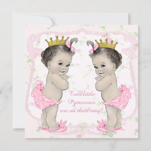 Twin Baby Girl Shower Einladung (Vorderseite)