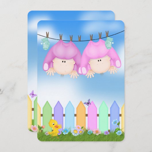 Twin Baby Girl Shower Einladung (Vorne/Hinten)
