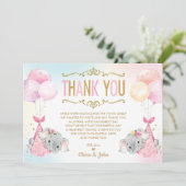 Twin Baby Girls Elephant Baby Showküche Dankeskarte (Stehend Vorderseite)