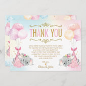 Twin Baby Girls Elephant Baby Showküche Dankeskarte (Vorne/Hinten)