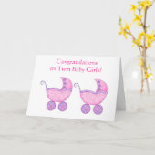 Twin Baby Girls Herzlichen Glückwunsch Pink Buggy Karte (Gelbe Blume)