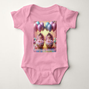 Twin Baby Girls in Pastellblasen und Ribbons Strampler
