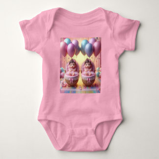 Twin Baby Girls in Pastellblasen und Ribbons Strampler