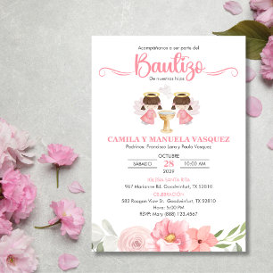 Twin Baby Girls Invitacion Bautizo Blume Taufe Einladung